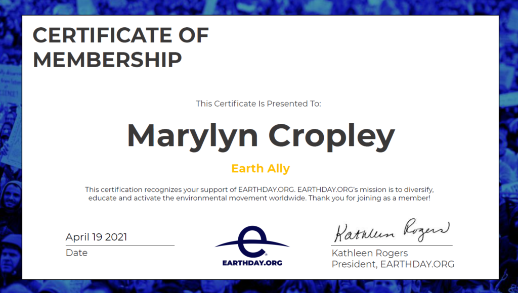 EarthDay certificate